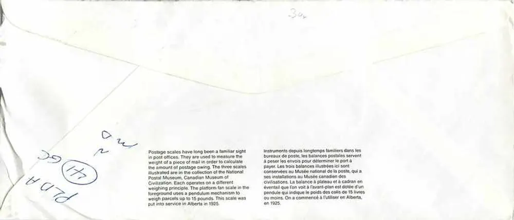 Balances postais — Museu Nacional das Civilizações — Canadá 39 - Verso