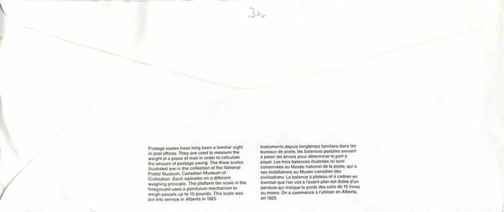 Balancinhas postais — Museu Canadense dos Correios — Editor: Canada Post - Verso
