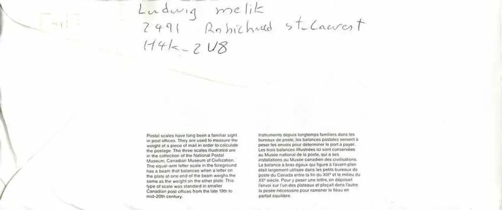 Balancinhas postais — Museu Nacional das Civilizações — Canadá - Verso