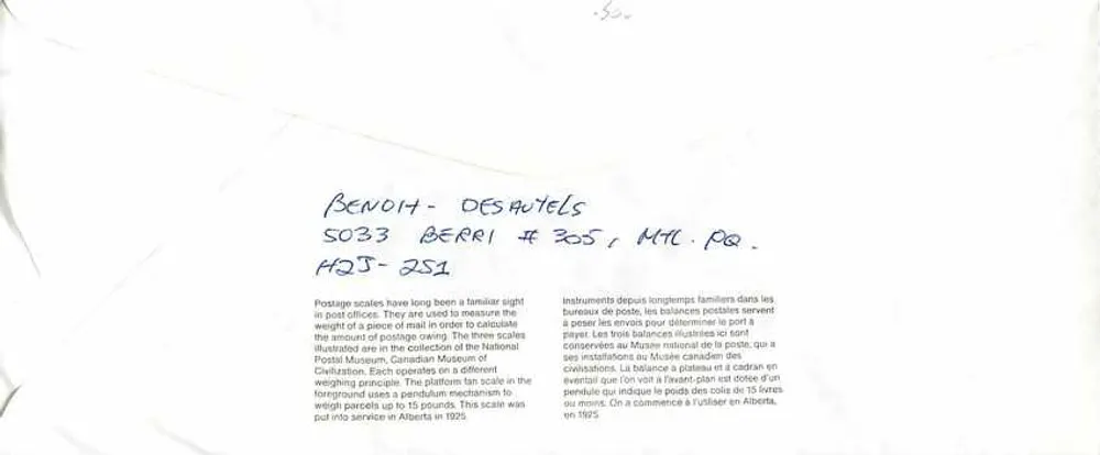 Balancinhas postais — Museu Canadense da Civilização — editor não visível - Verso