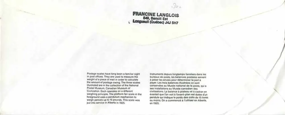 Balancinhas postais — Museu Canadense das Civilizações — editor não visível - Verso