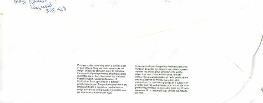 Balances postais — Museu Nacional das Civilizações — Postes Canada - Verso