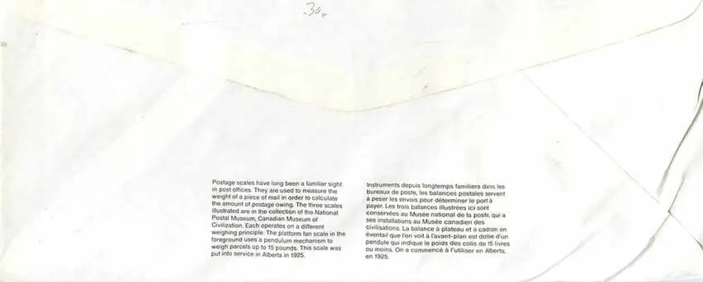 Balances postais — Museu Canadense dos Correios — Canadá 39 - Verso