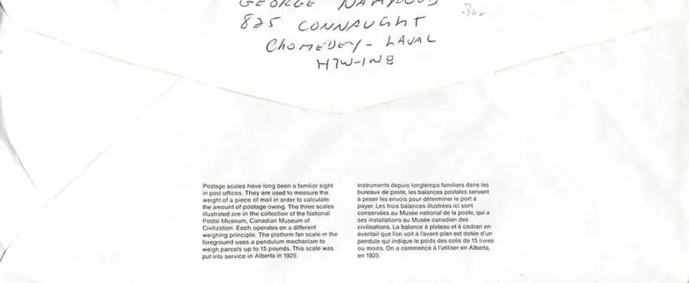 Balancinhas postais — Museu canadense da civilização — Canadá 39 - Verso