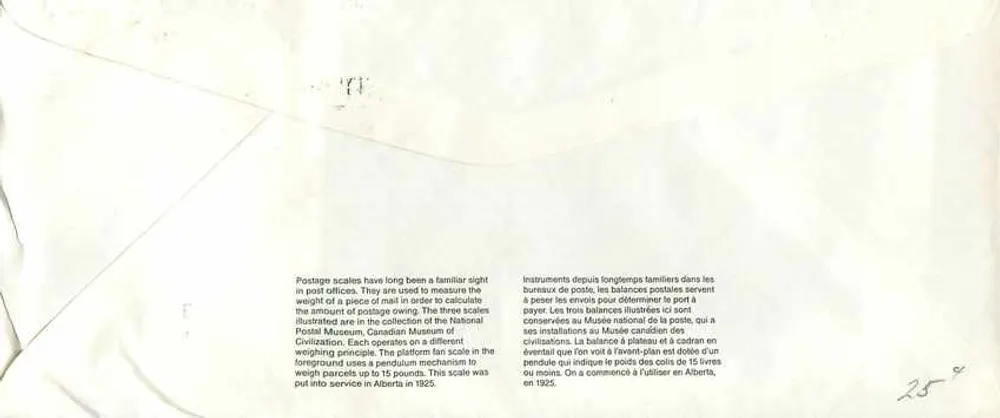 Balanzas postales — Museo Postal Canadiense — editor Dayton - Reverso