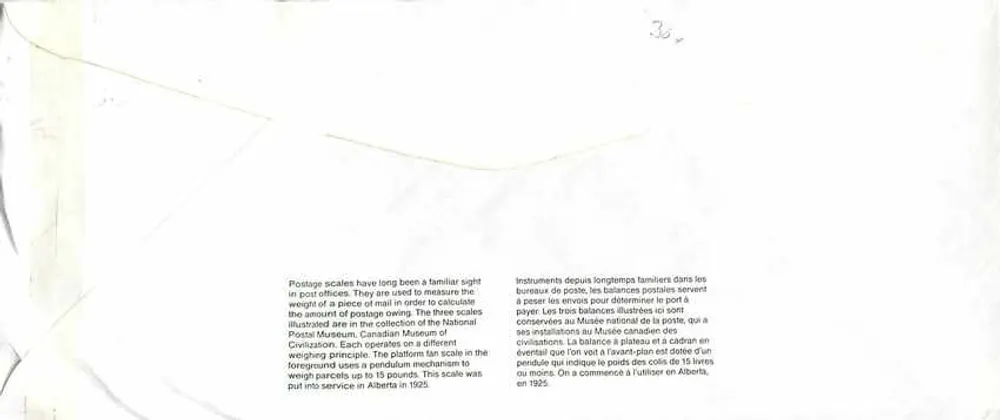 Bilance postali — Museo nazionale delle civiltà — Canada 1935 — editore Postal Quebec - Verso