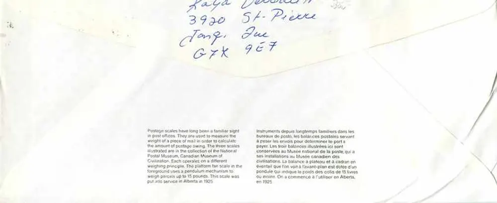 Balancinhas postais — Museu Canadense da Civilização — JONGUIÈRE - Verso
