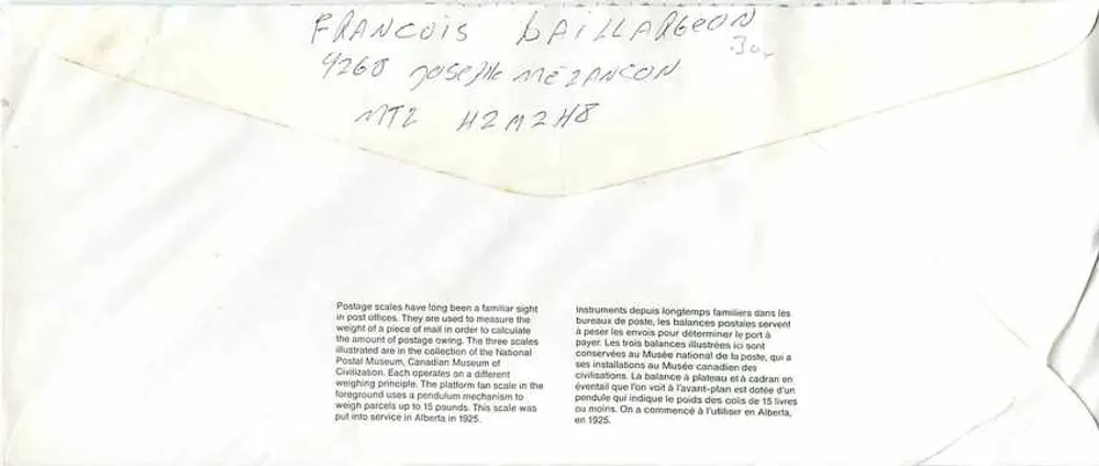 Balanzas postales — Museo canadiense de correos — Canada 39 - Reverso
