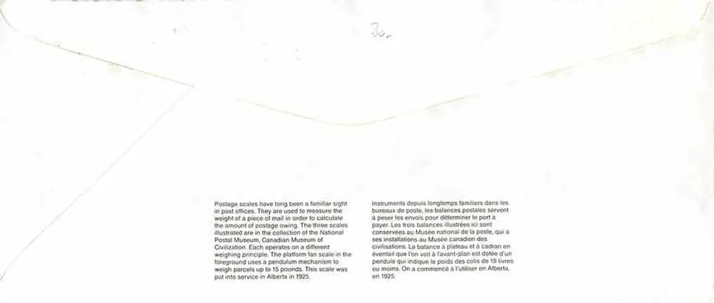 Balances postais — Museu Canadense das Civilizações — editor: Canadian Postal Museum - Verso