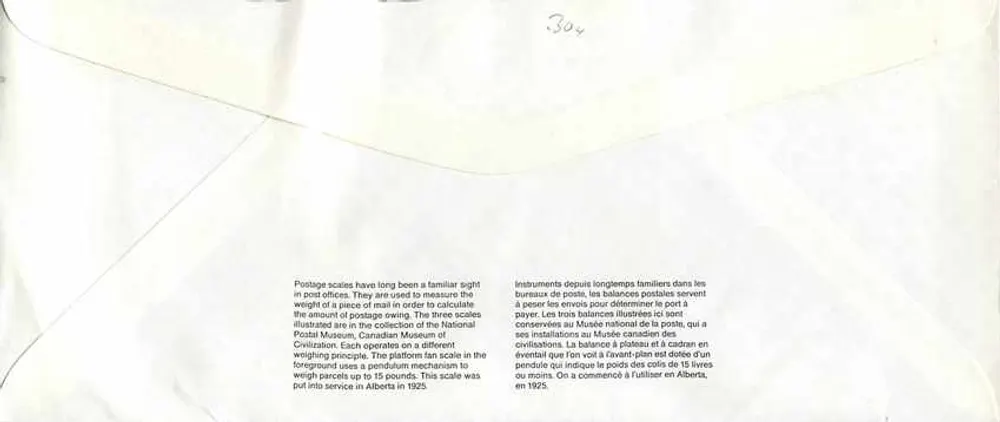 Balancinhas postais — Museu Canadense da Correios — editor Canada 39 - Verso