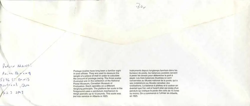 Balancin postal — Museu Canadense dos Correios — editor: Canada Post - Verso