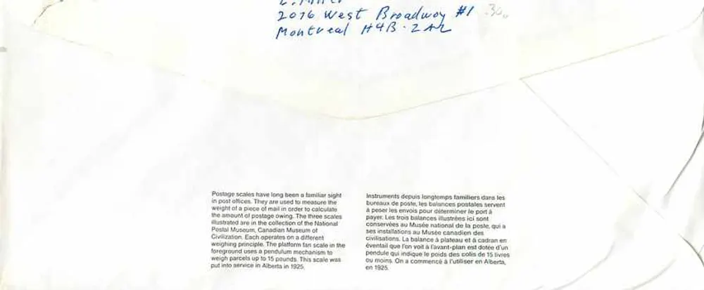 Balancinhas postais — Museu Postal Canadense — Canada Post - Verso
