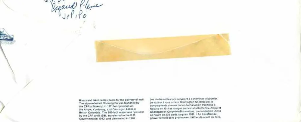 Vapor Bonnington — Companhia do Caminho de Ferro do Canadá Pacífico — Ottawa - Verso