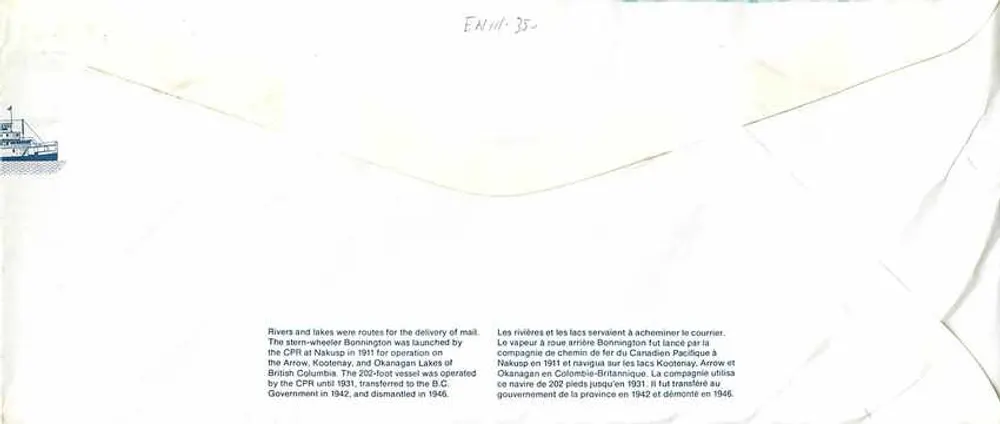 Navio a roda Bonnington — Canadá 32 — editor Canada Post - Verso