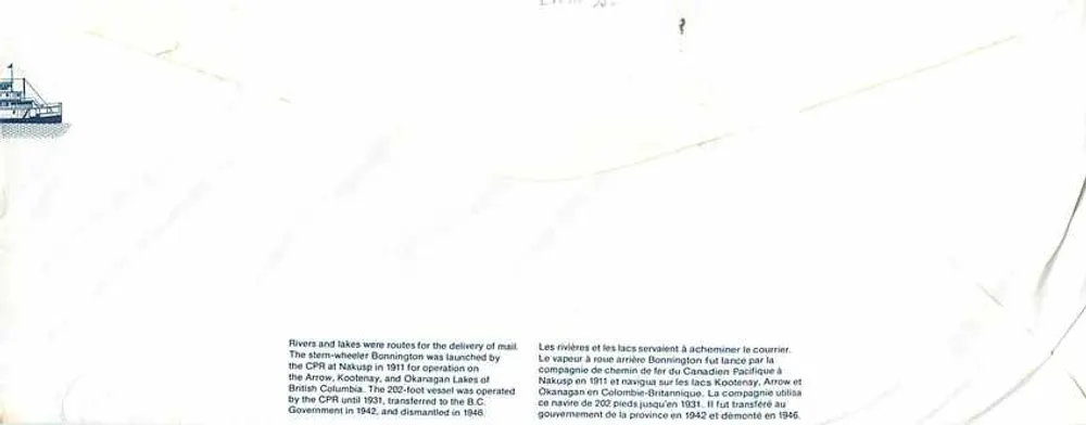 Vapor Bonnington — lago Kootenay, Arrow e Okanagan — Canadá 32 - Verso