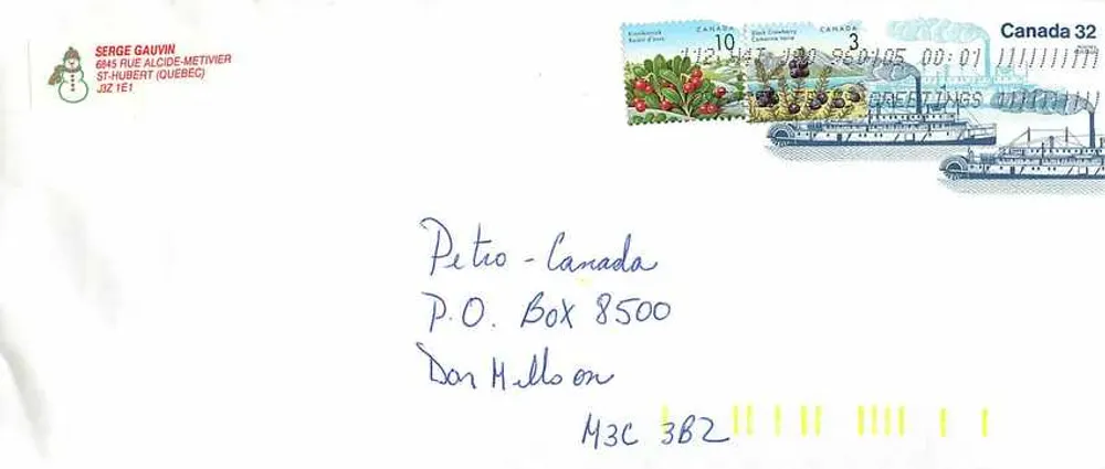 Navio a roda traseira Bonnington — Canadá — editor Canada Post - Frente