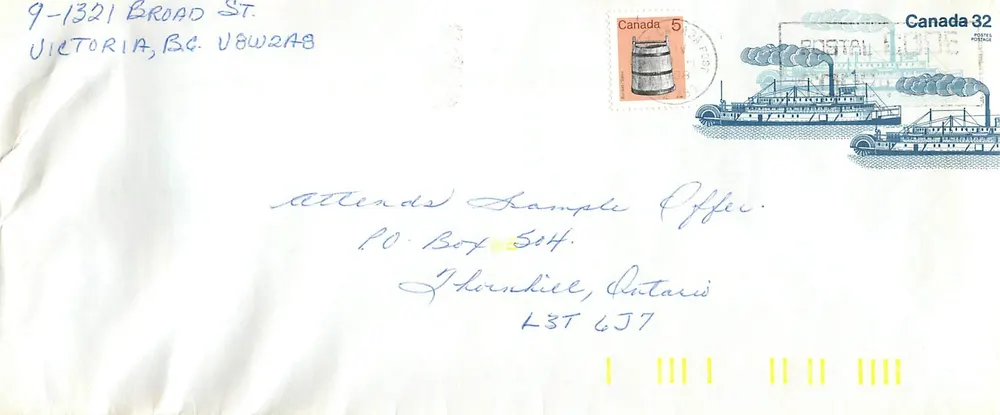 Navio a vapor de correio Bownington — B.C. — Canada Post - Frente
