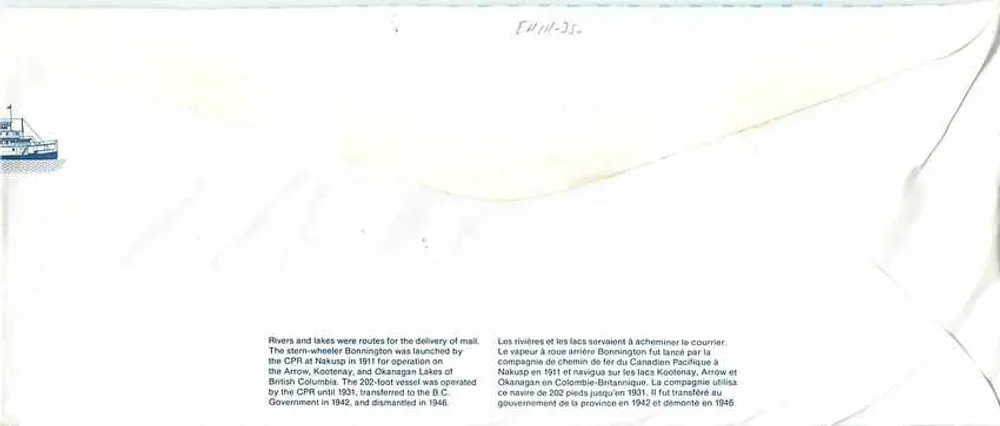 Navio a vapor Bonnington — Canadá 32 — editor Canada Post - Verso