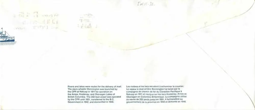 Bonneville à Nakusp — vapeur Arrow et Bonnington — Canada Post - Verso