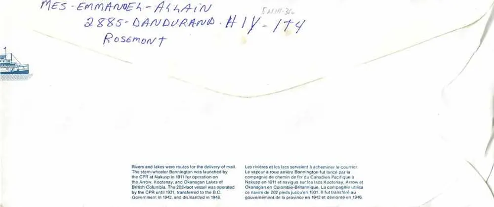 Vapor Bonnington — lago Okanagan — editor Canada Post - Verso