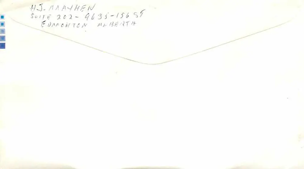 Carta postal Canadá — selos e carimbo — destinatário em Edmonton, Alberta - Verso