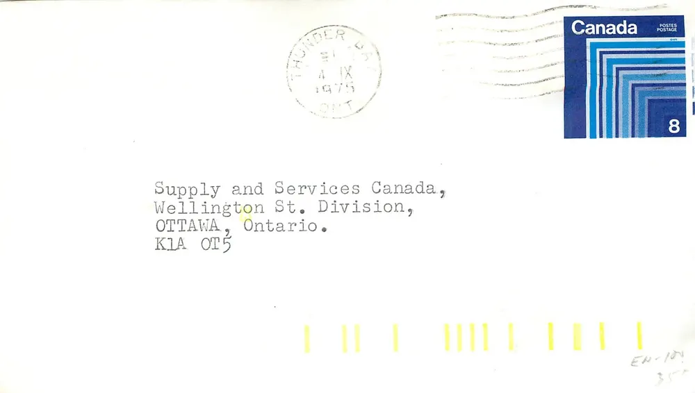 Thunder Bay — Canada Post Office — 1975 — selo de 8 centavos - Frente