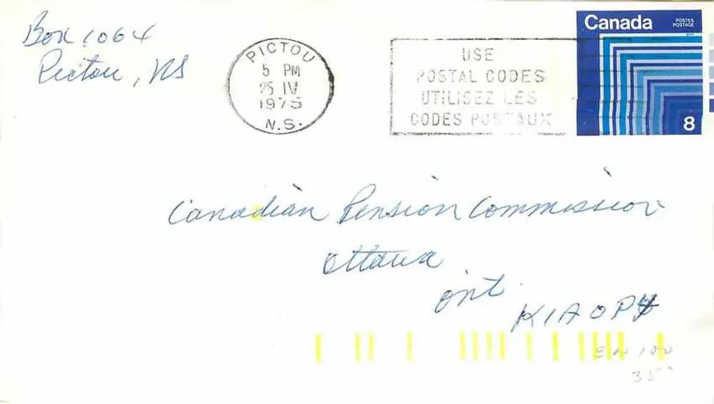 Pictou, NS — Envelope postal — Canada Post - Frente