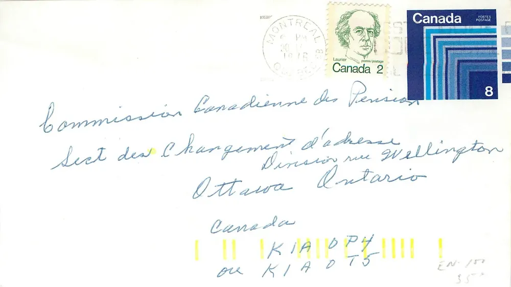 Montreal — Carta postal enviada para Ottawa — Canada Post - Frente