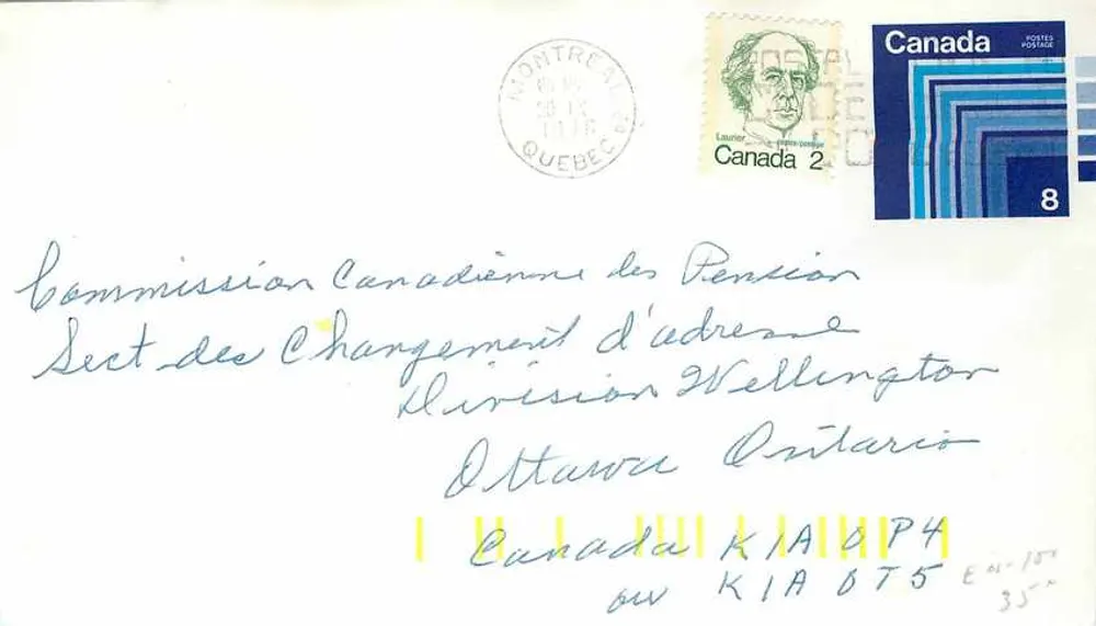 Carta postal Canadá — Montreuil, Quebec — selo de 2 $ — destinada a Ottawa - Frente