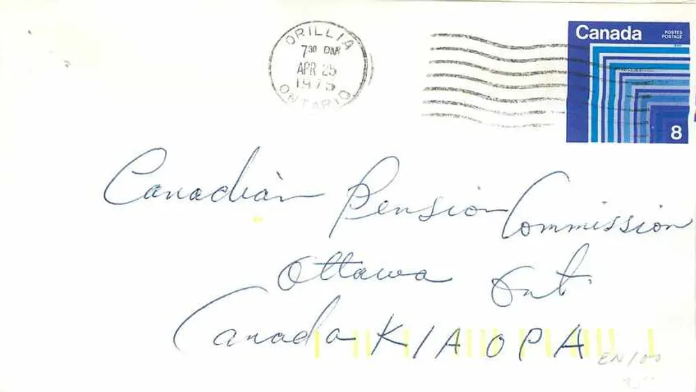 Carta postal Canadá — Carimbo Drillià 25 de abril de 1973 — Selo 8 centavos - Frente