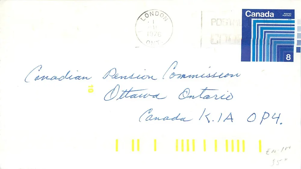Carta postal Canadá — selo de 8, carimbo Londres (Ontário) 1º de abril de 1976 - Frente