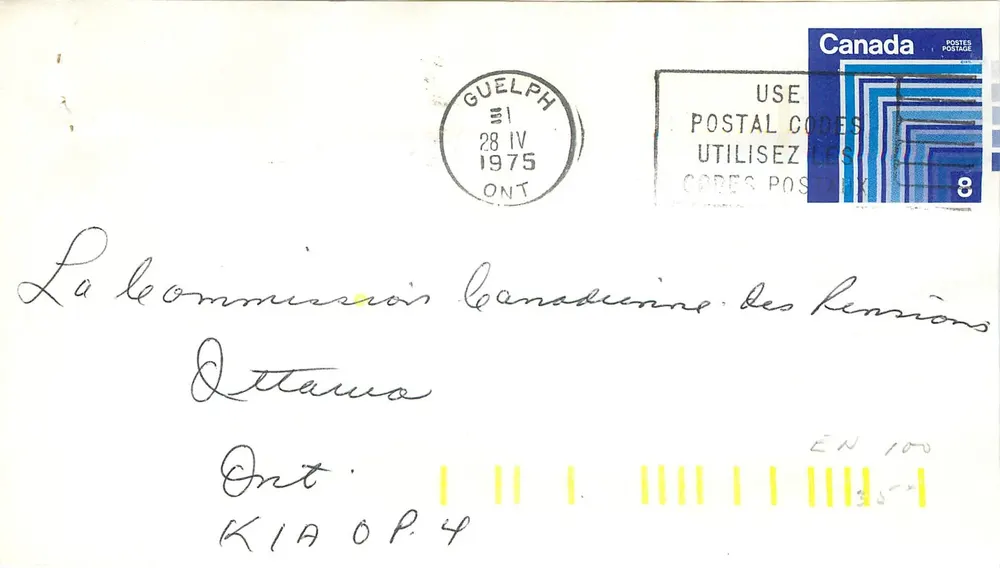 Guelph — carta postal enviada para Ottawa — Canada Post - Frente