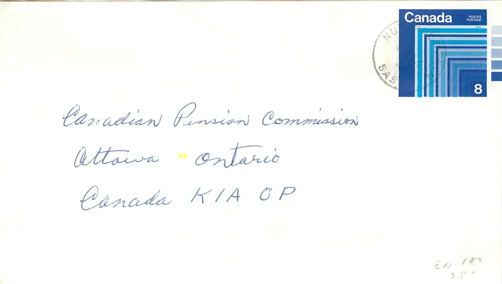 Carta postal Canadá — selo 8 — destinada à Canadian Pension Commission em Ottawa - Frente