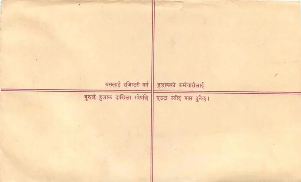 Carta postal comercial — Nepal — editor 'Rajjistri Chhidi' — número de série não visível - Verso