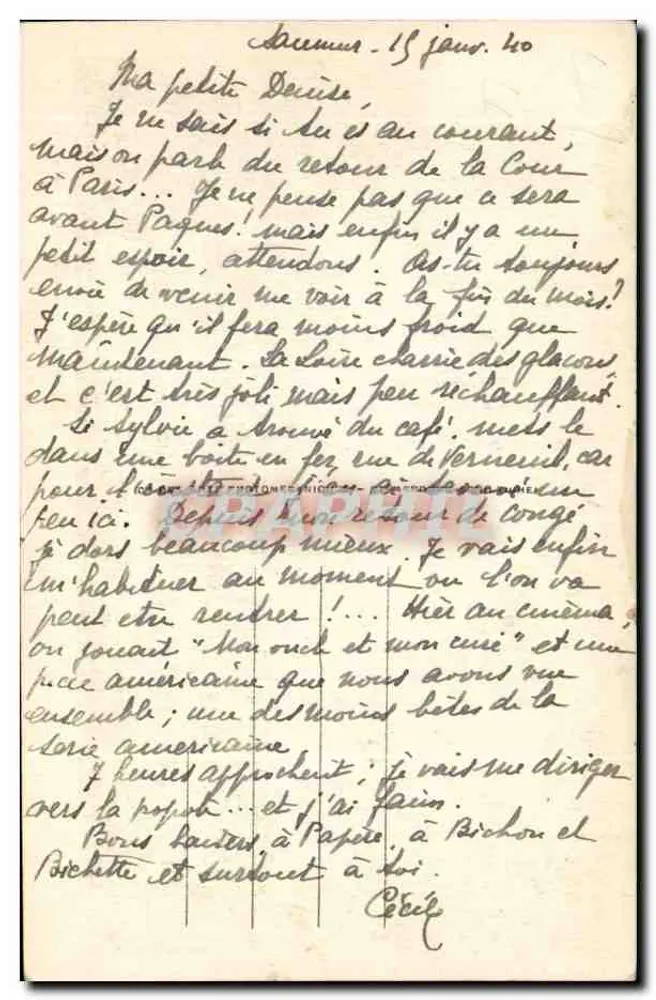 Saumur — Vue du Château sous l'arche du Pont — CPA n°135 - Verso
