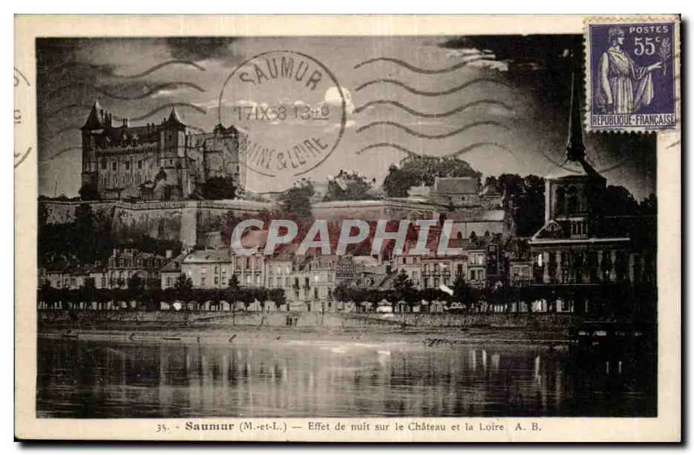 Saumur (M.-et-L.) — Effet de nuit sur le Château et la Loire — A. B. - Recto