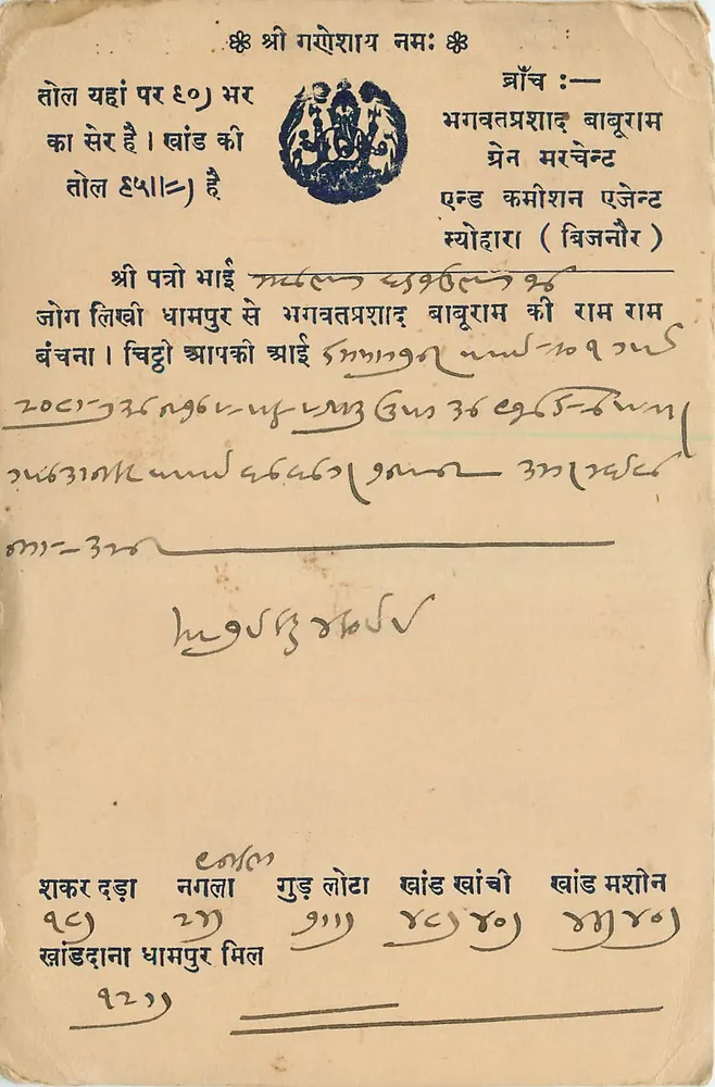 Gangapur, Índia — carta postal com texto em devanagari — editor não identificado - Frente