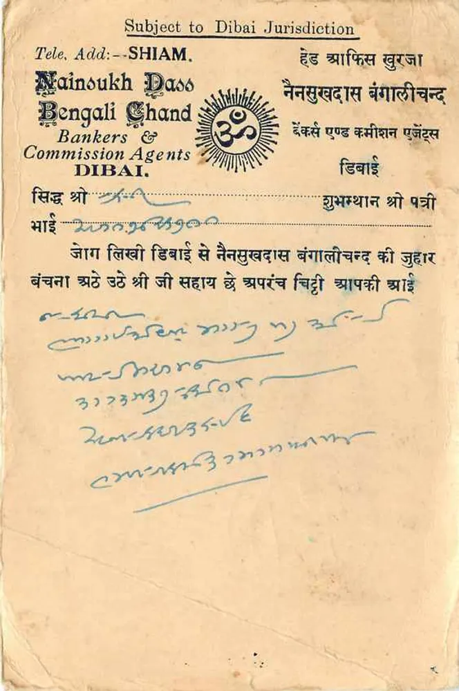 Hindaun — Hindustan — carta postal com selo de 9 pice - Verso