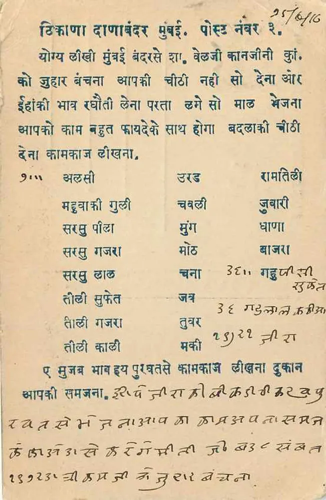 दाना बंदर — बॉम्बे — व्यापारिक पोस्टकार्ड — शाह वेल्जी कांजी & कंपनी - पीछे