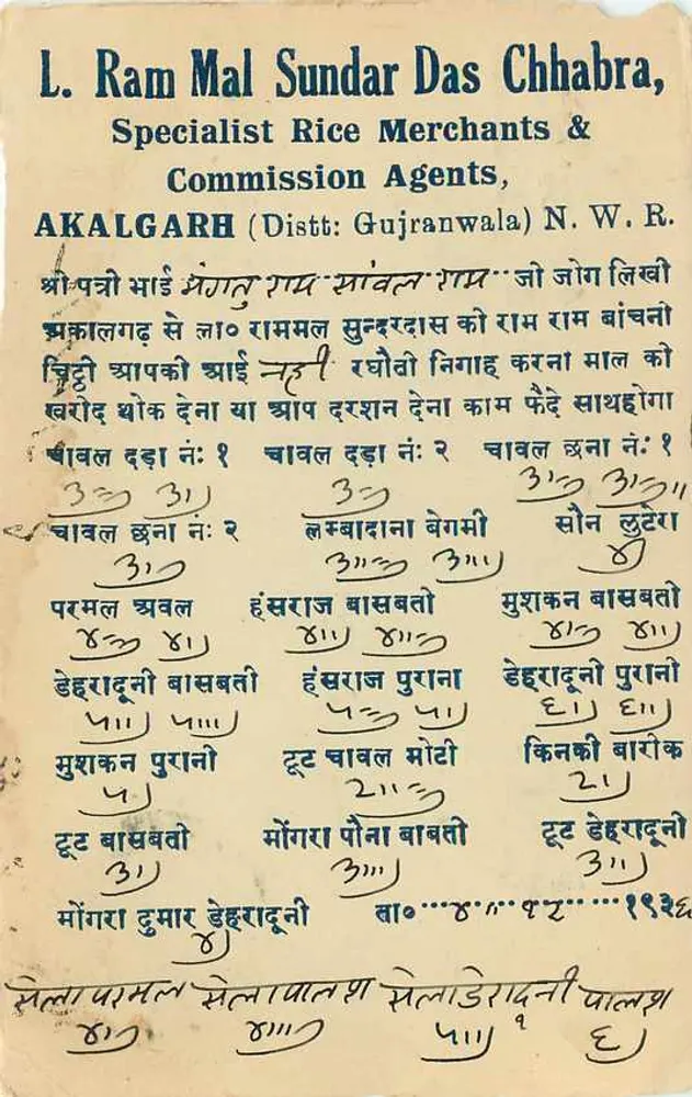 Ramgarh (Jaipur) — carta publicitária para L. Ram Mal Sundar Das Chhabra — editor desconhecido - Verso