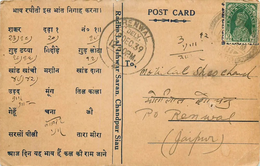 रादेश लाल श्वर सरन — चंदपुर सियन — रेनवल — मोतिलाल शीओस चंद — लगभग 1939 के आसपास तारीख वाला - आगे