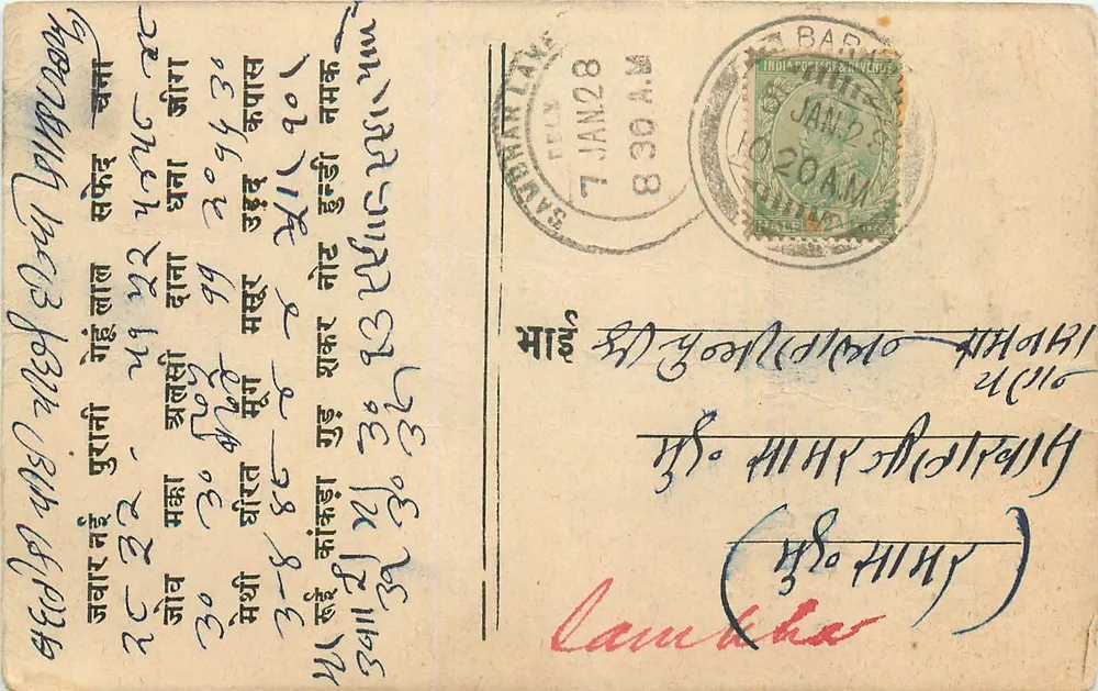 बरनागर के पोस्टकार्ड - देवनागरी लिपि में लिखा टेक्स्ट - अज्ञात प्रकाशक - आगे