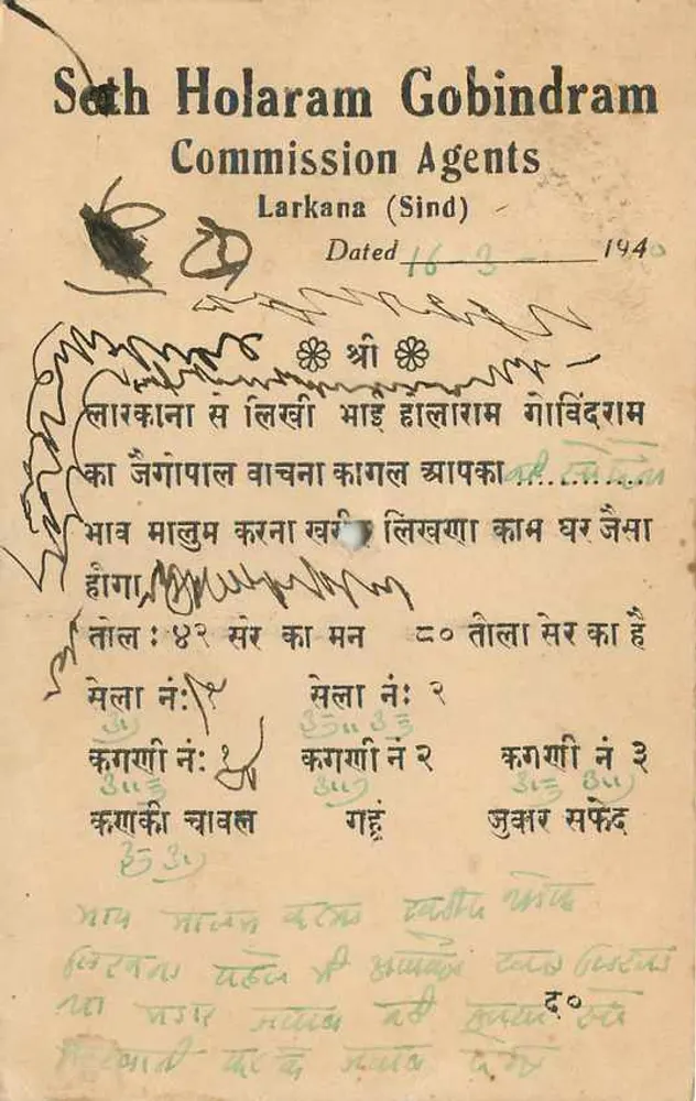 सेथ होलराम गोबिंदराम कमीशन एजेंट्स — लार्कना (सिंध) — 1940 — प्रकाशक अदृश्य - पीछे