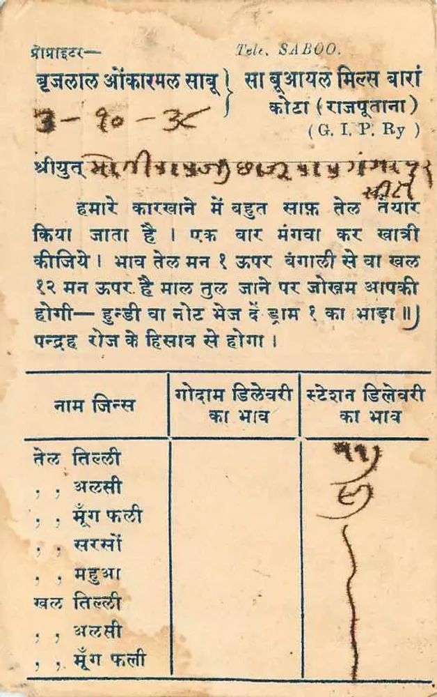 Cidade de Gangapur — Rajputana — Carta postal - Verso