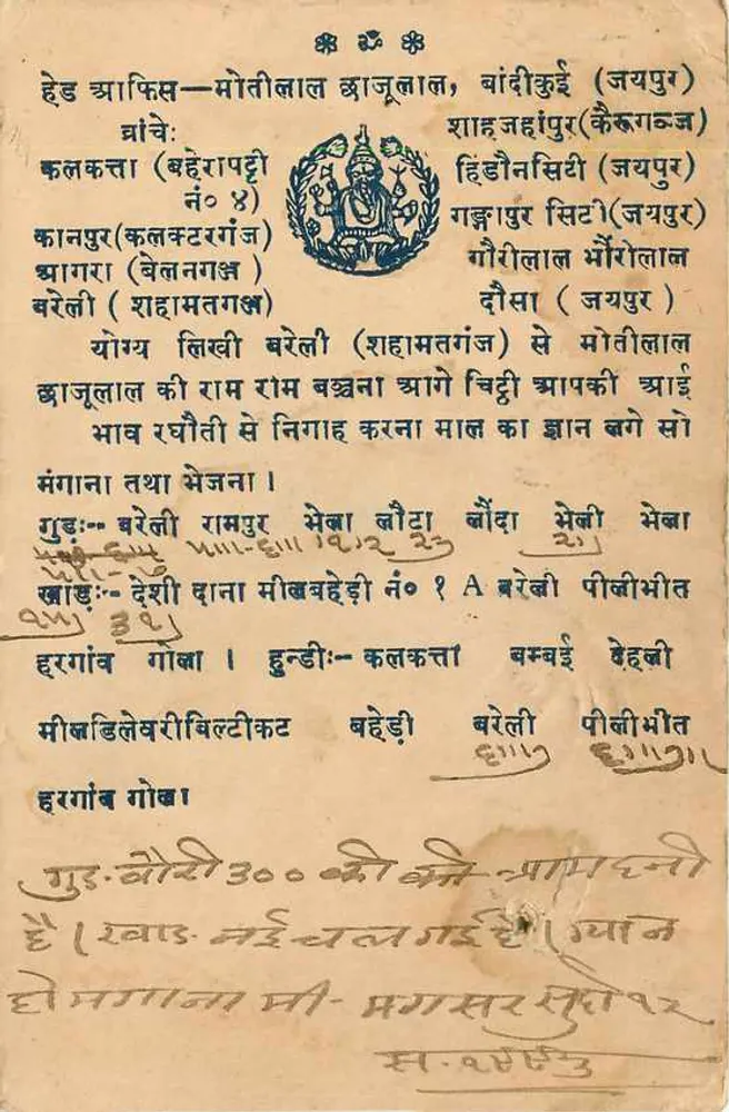 Daosa — Ganeshilall Bhorilall, Lalbhat (Jaipur) — Bilhete postal antigo da Índia - Verso