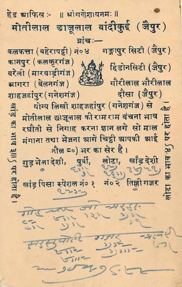 गंगापुर सिटी (जैपुर) — भारतीय पोस्टकार्ड जिसमें देवनागरी लिपि में लिखा है — छापे के निर्माता अदृश्य - पीछे
