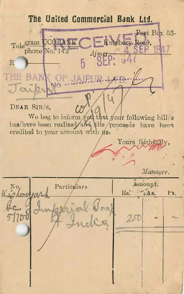 Cidade de Jaipur — Carta de remessa de cheque — India Postage - Verso