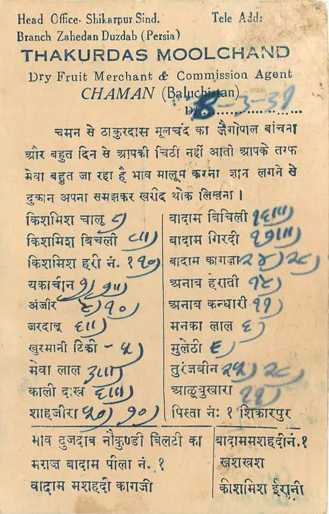 चमन — थकुरदास मूलचंद, सूखे फलों के व्यापारी — अज्ञात प्रकाशक - पीछे