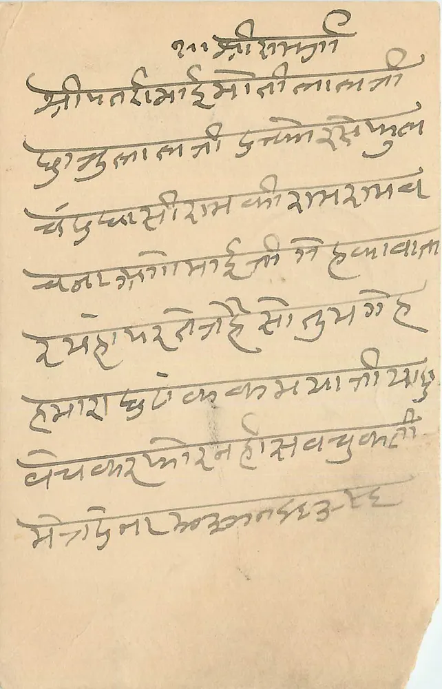 देवनागरी लिपि में लिखी मनुष्य द्वारा लिखी पोस्टकार्ड - हिंदूस्तान (जयपुर) - प्रकाशक अदृश्य - आगे