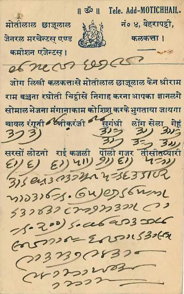 मोतिलाल चहजुलाल — गंगापुरी सिटी — भारतीय पोस्टकार्ड - पीछे